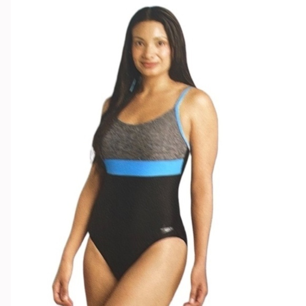 Speedo One Piece Swimsuit Teal Black Colorblock Size 16